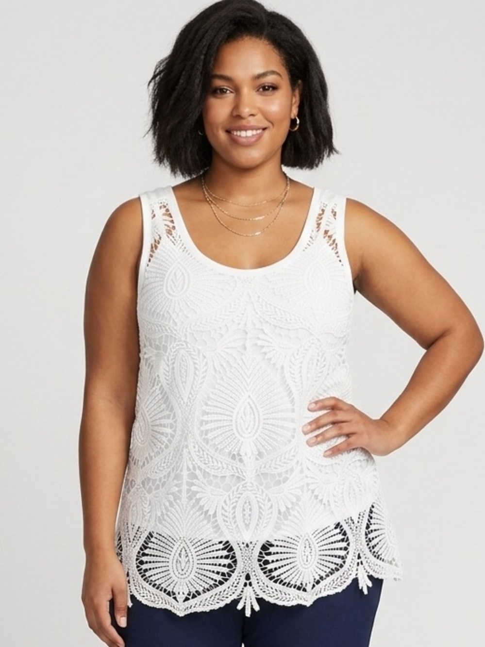 Lane Bryant White Lace Overlay Tank Top | Size 14/16